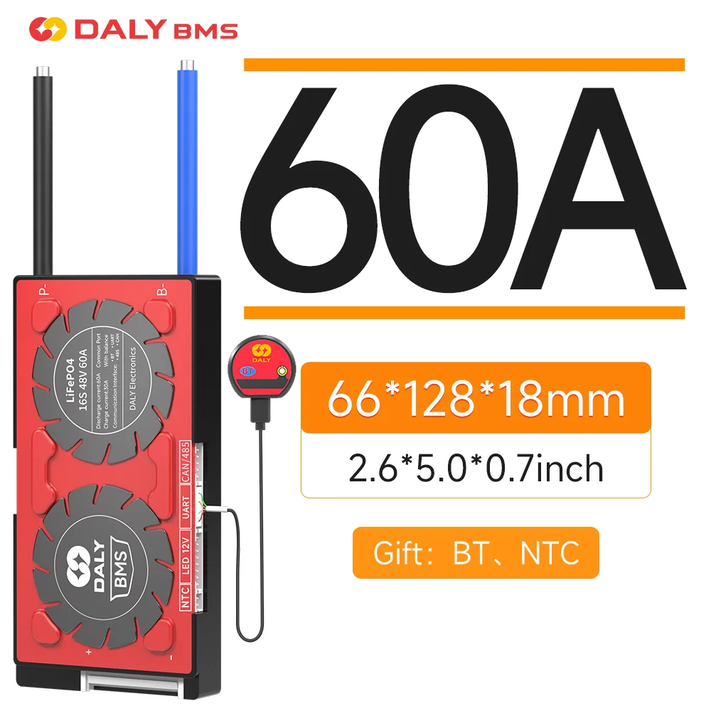 Daly Smart Lifepo 4 Bms 4S 12V 16S 48V 24V 36V 60V 72V 20S 80a 3S 7S 8S 10S 12S 13S 24S Rs485 Canbus Bluetooth app 18650 Zonne-Energie