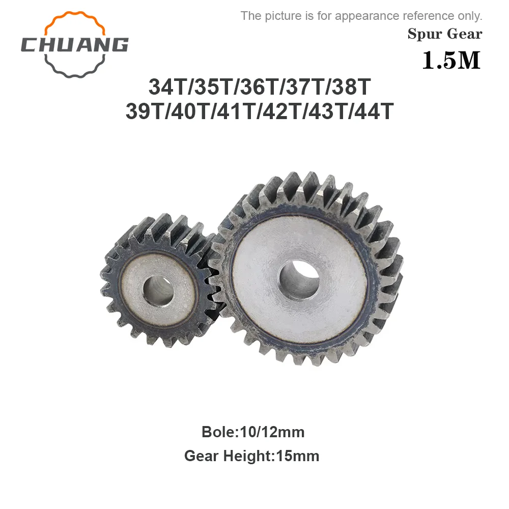 1.5M 45# Spur Gear 34/35/36/37/38/39/40/41/42/43/44Teeth  Steel Material Cylindrical Gears For Transmission Accessories CNC Part