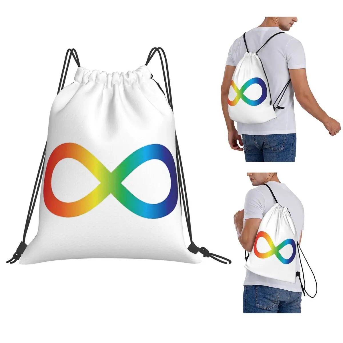 Rainbow Infinity Symbol Autism Acceptance Embrace Neurodiversity Awareness Backpacks Drawstring Bags Sports Bag Book Bags