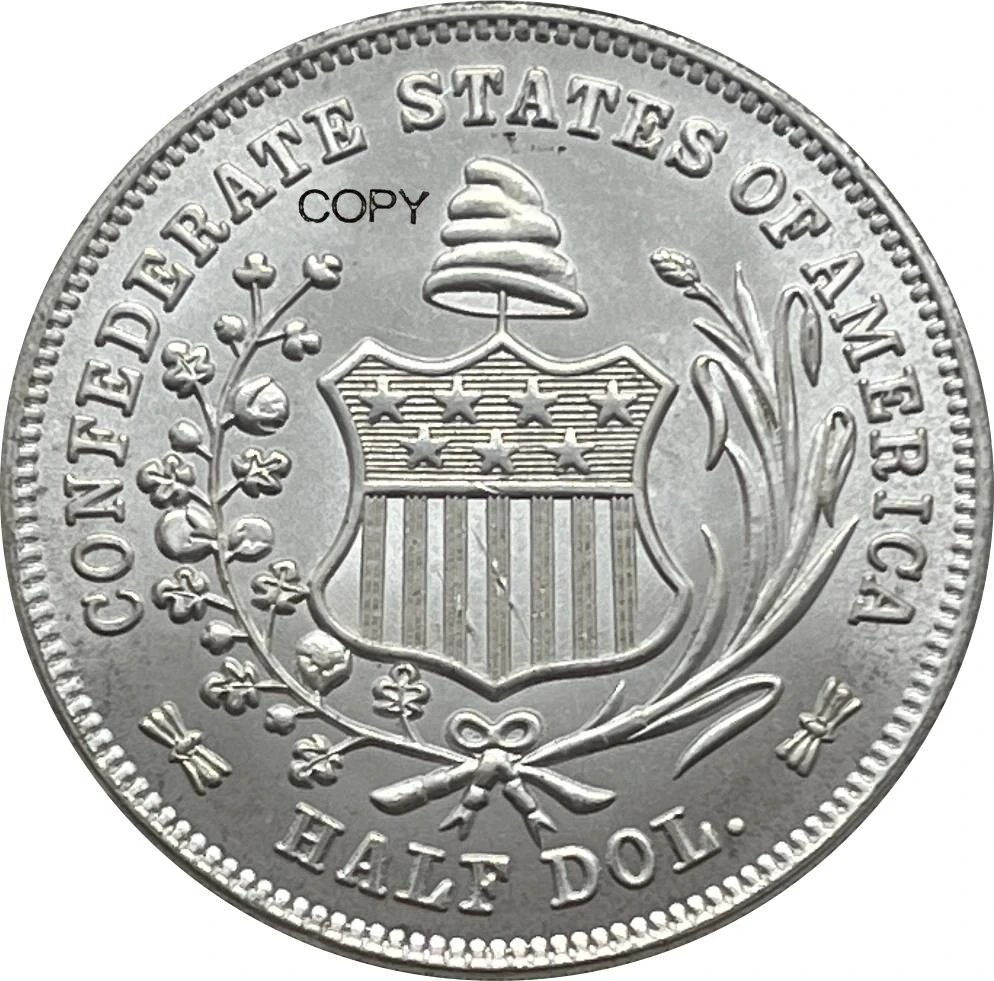 Confederate States of America Us 1861 1/2 Half Dollar Silver Plated Copy Commemorative Coin Ww2 Liberty Moneda Collectible Coins