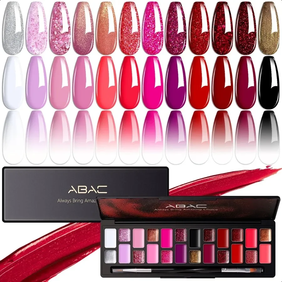 

24-цветный однотонный гель-лак для ногтей Ombre Gel Nail Polish Pat Paint Гель для ногтей Rose Gold Glitter Wine Red Shades w Pro Brush NoSpill He