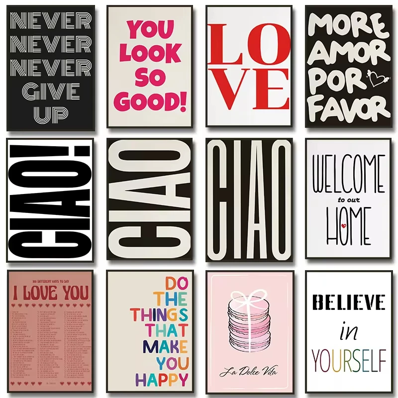 Hallo inspirierte Ciao Wandkunst Leinwand Malerei Liebe Inspirationen Zitat Poster Minimalismus für Wohnzimmer Home Decor Cuadros