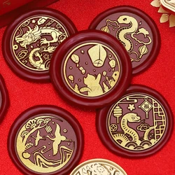 Wax Seal Chinese Zodiac Snake 2025 New Year Theme Fire Lacquer Stamp Copper Head Scrapbooking Envelope Invitations