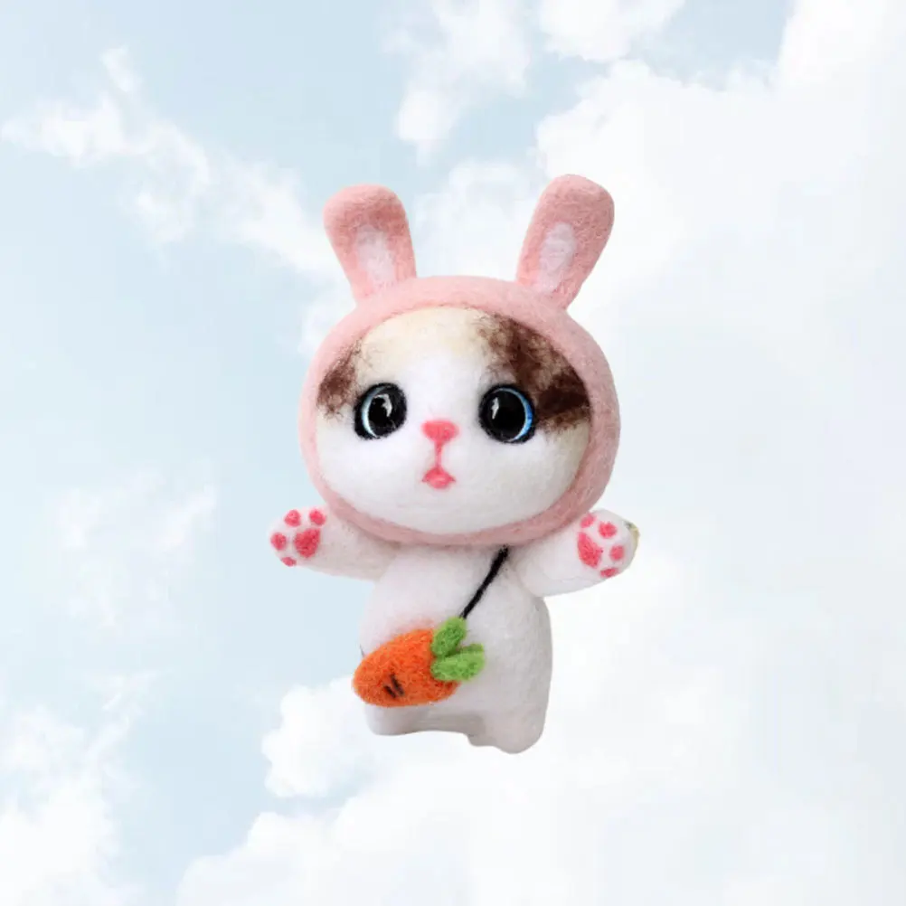 

Cartoon Kitty Needle Felting Tool Set DIY Wool Punching Kit Colored Wool Material Easy Steps for Hand Craft Gifts Adults