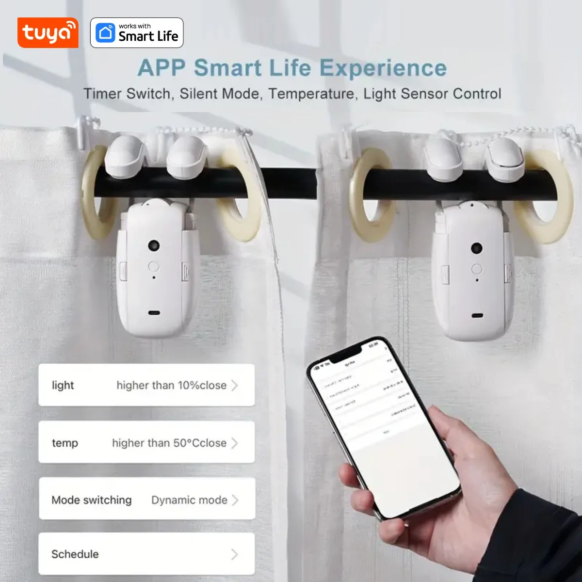 Tuya Smart WiFi Curtain Robot,  Intelligent 3-in-1 Control Tuya App/Remote/voice control（Alexa Google Siri） For Roman Rod Track image 5