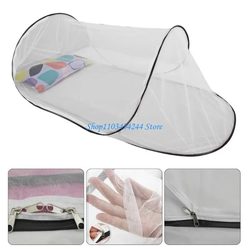 شبكة شبكية قابلة للتنفس لخيمة سفر محمولة لسرير واحد مع تصميم منبثق وغطاء خيمة تخييم قابل للطي