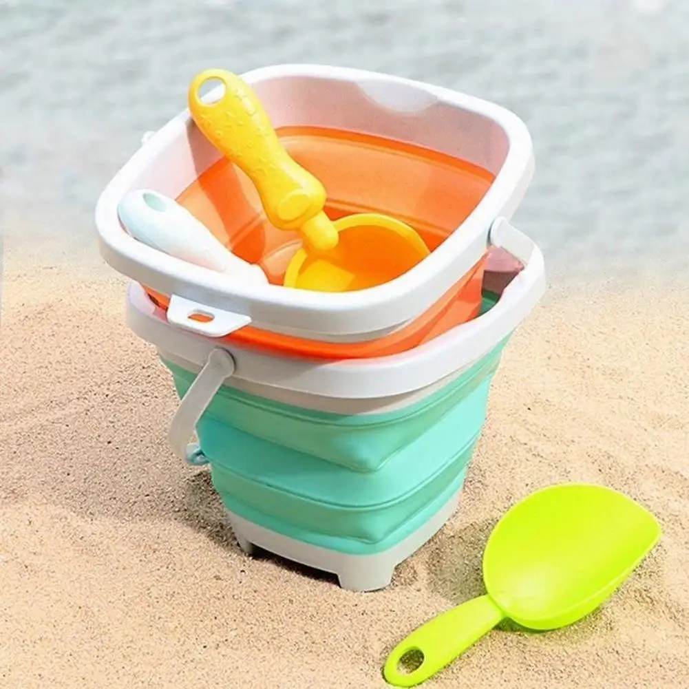 

Beach Toy Set for Kids 3-piece Collapsible Sand Bucket Set with Shovels Mesh Bag Castle Beach Buckets for Kids 3-10 for Beach