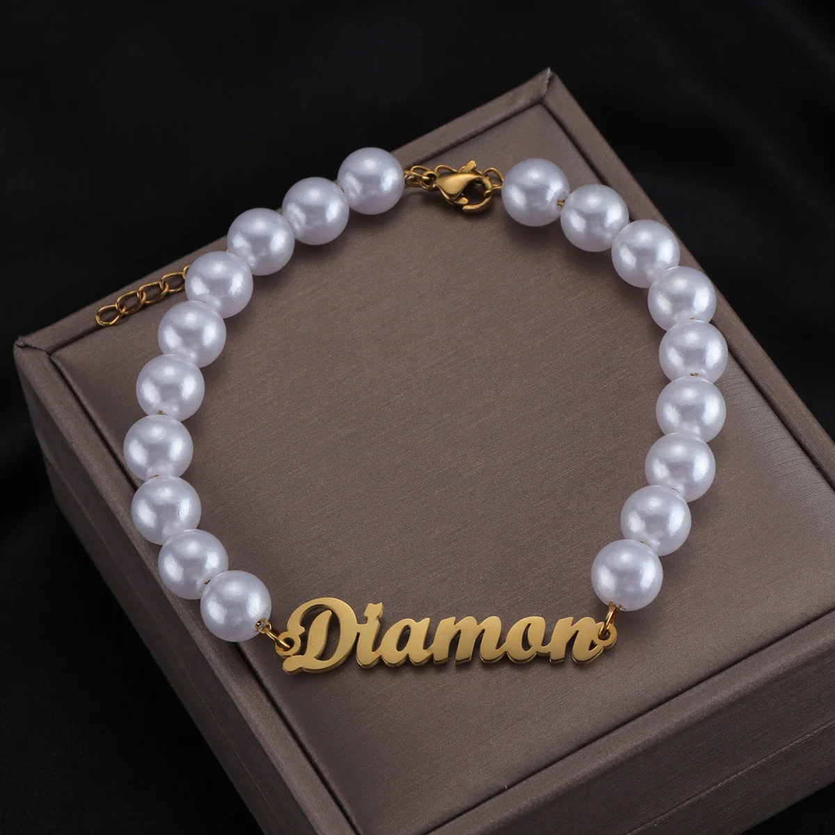 Atoztide Customized Name Beads Bracelet Personalized Thick Bell Chain for Women Stainless Steel Gold Color Bangle Chrismas Gift 