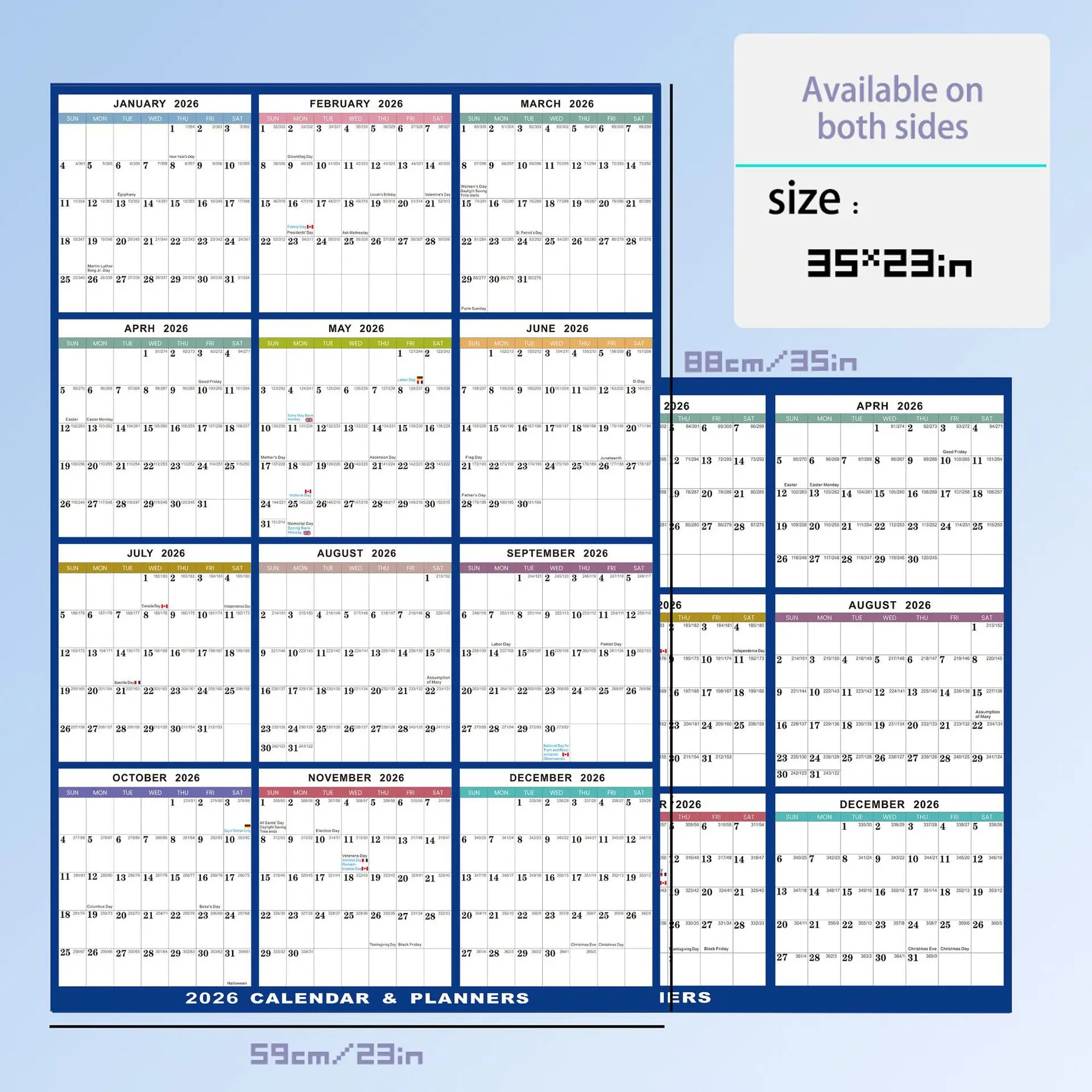 2026 Calendar Planner Dry Erase Sheet Wall Calendar Erasable Foldable Schedule Yearly Planner Double-sided Board Office Supplies