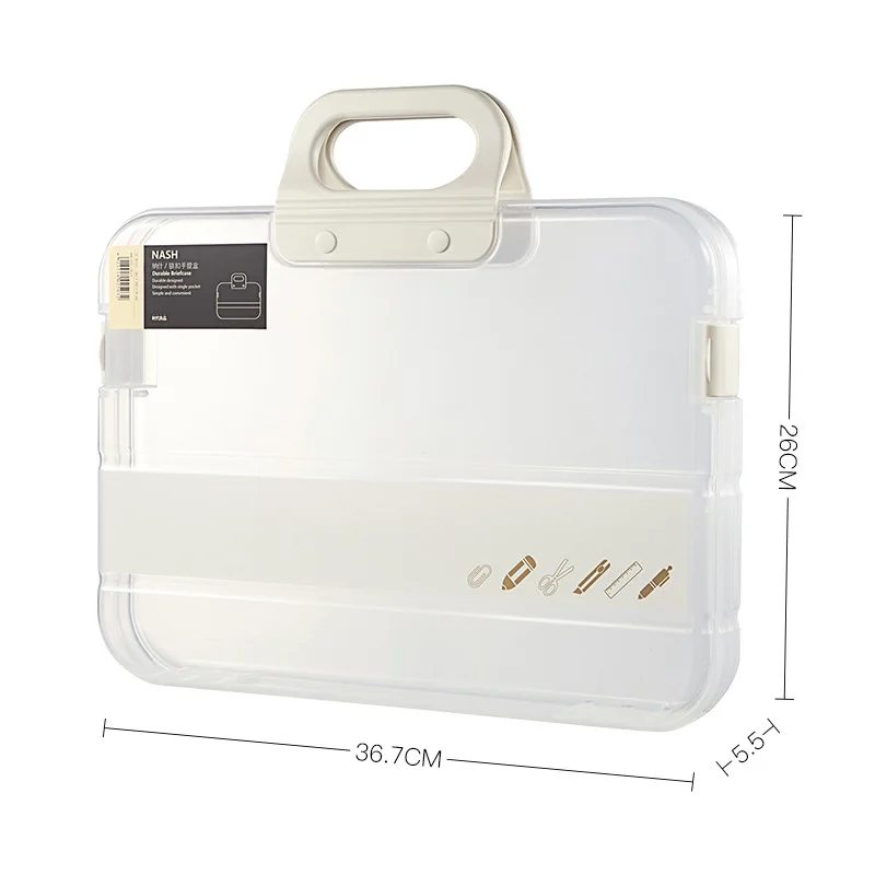 Portable File Box Plastic Transparent Pencil Case A4 Folder with Lock Handle Documents Bag Stationery Storage Case