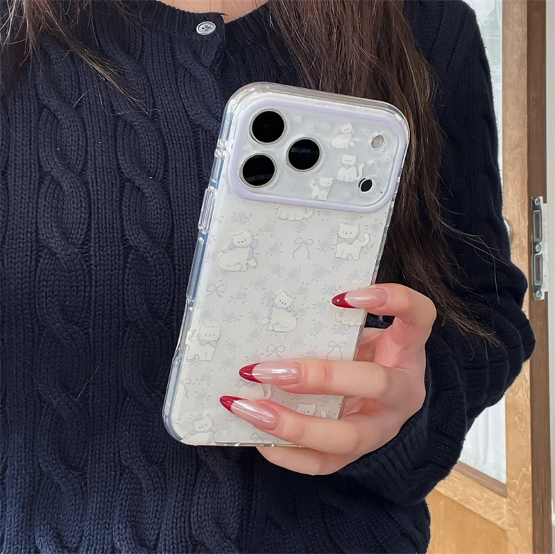 

Lovely Purple Flower Cat Painting Case For Apple iPhone 17 Pro 16 15 14 Pro Max Phone Cover Fashion Cute Cartoon Shockproof Case