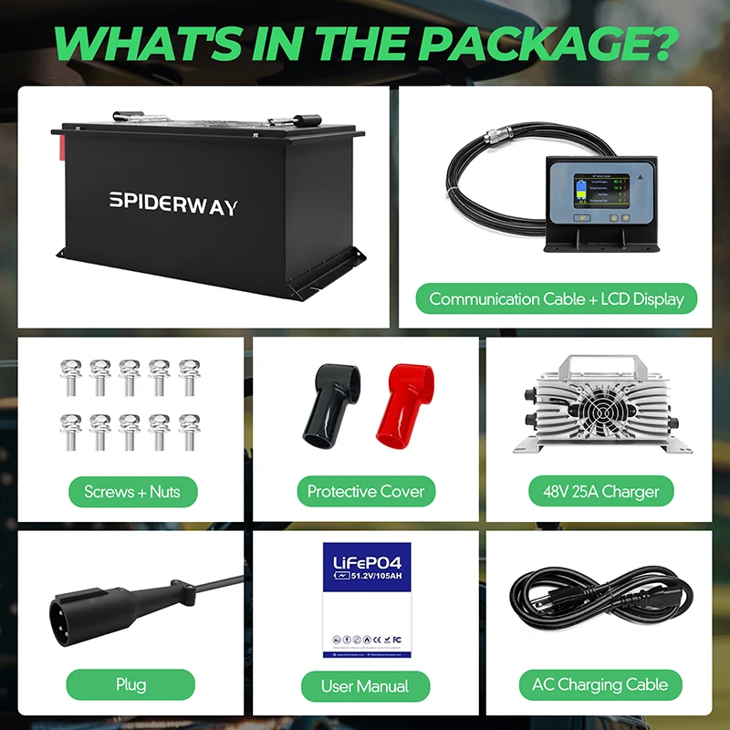 48V 105Ah Golf Cart LiFePO4 Lithium Battery for Club Car Tempo Precedent Onward Golf Cart, 200A BMS 6000+ Cycle
