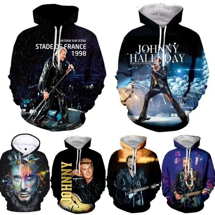 France Rock Singer Johnny Hallyday Hoodies 3D Print Men Women Hoodie Pullover Oversized Hooded Sweatshirts Fashion Kid Tracksuit