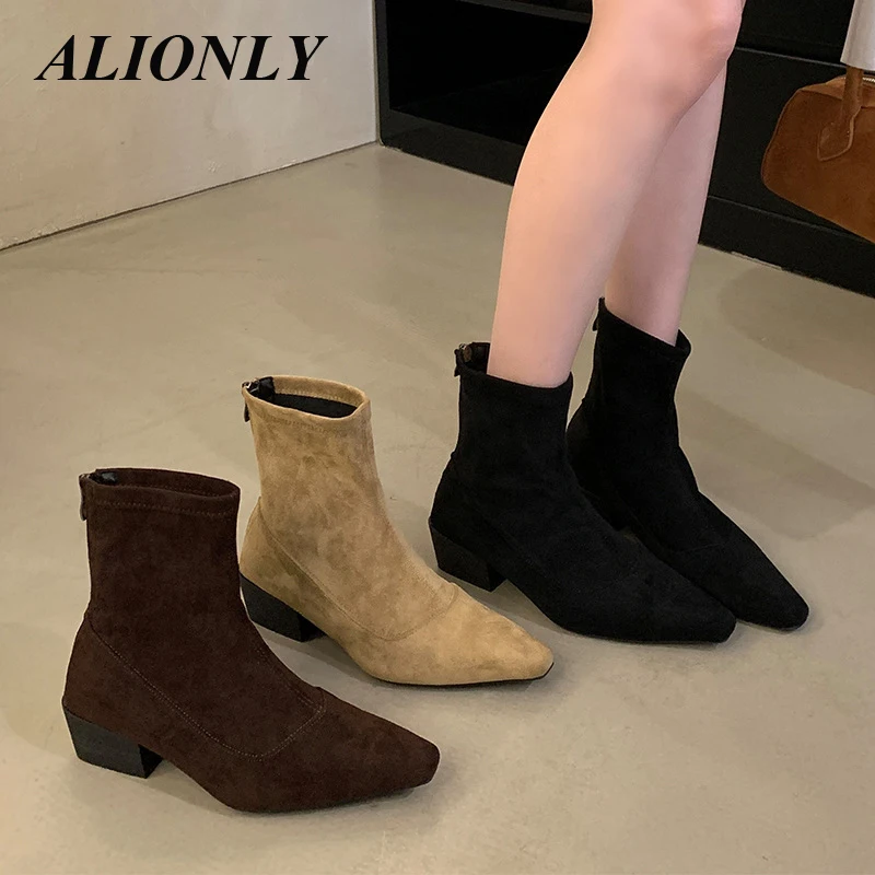 

Alionly 2026 New Winter Fashion Ankle Short Boots Women Pointed Toe Elegant Thin Low Heel Dress Ladies Pumps Shoes
