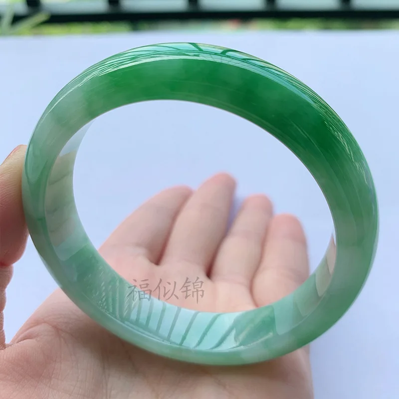 Old Mine Icy Jadeite Bracelet, Light and White-Green, Wide Version, Perfectly Round, Thin Strip, Noble Lady Style, Natural view 3