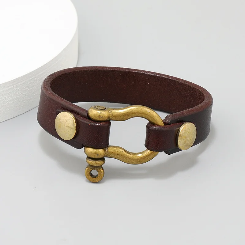 Punk Vintage Men Genuine Leather Bracelets Wide Black Brown Cuff Wrap Bracelet Bangles for Women Men Jewelry Gifts
