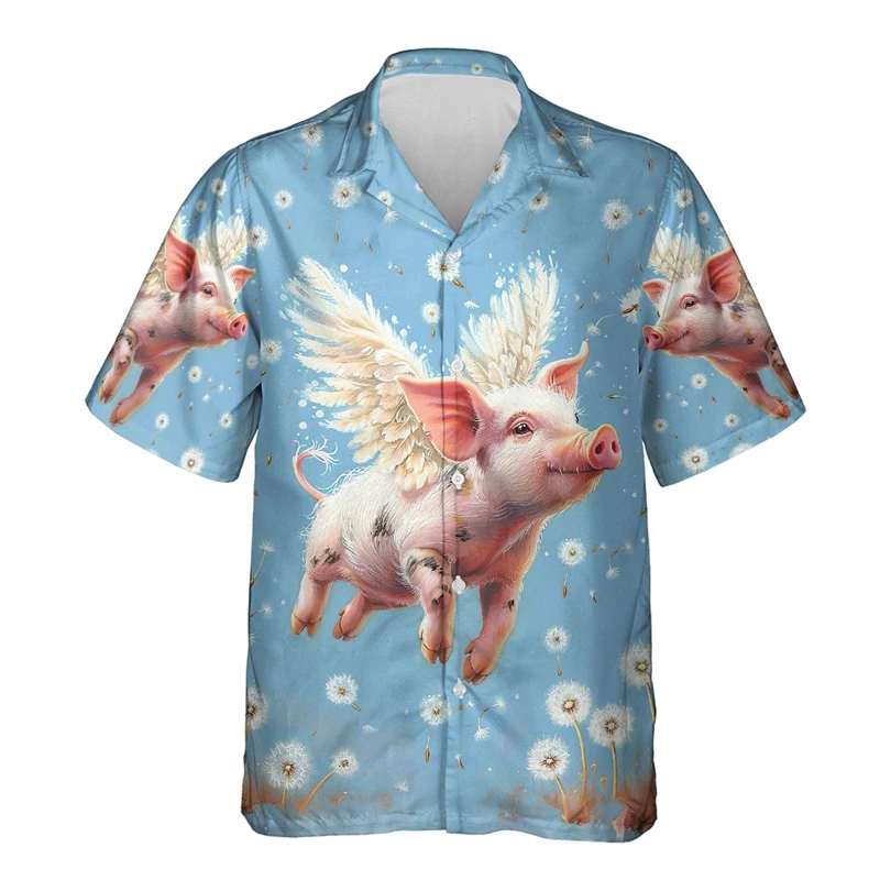 Funny Animal Pig 3D Printed Beach Shirt Cute Pet Graphic Shirts For Men Clothes Casual Hawaiian Surfing Short Sleeve Boy Blouses