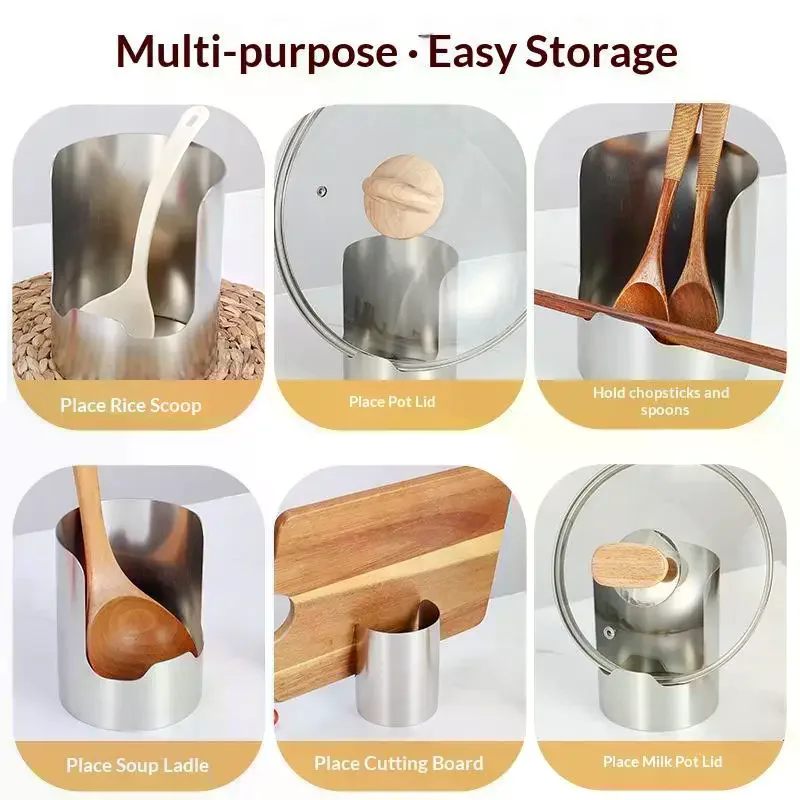 Stainless Steel Spoon Holder Easy To Clean Stainless Steel Spatula Holder Heat-Resistant Soup Spoon Rack Dinning Table Stable