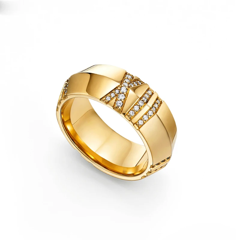 

Luxury Roman Digital Titanium Steel Micro-Inlaid AAA Zircon Ring European and American Fashion Accessories