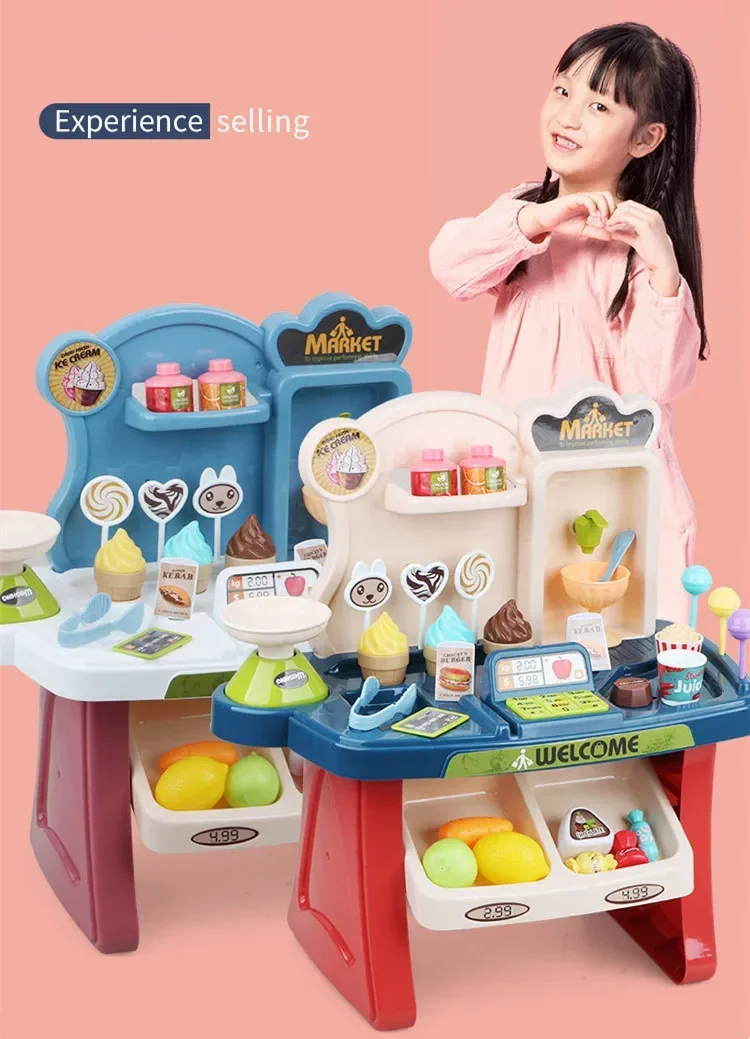 

33pcs/set High Quality Home supermarket ice cream truck candy credit card Popcorn Play house Interactive Toy baby best gift