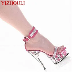 Noble diamond package appeal stage sandals with temptation Pink pole 15 cm high heels women's dance shoes