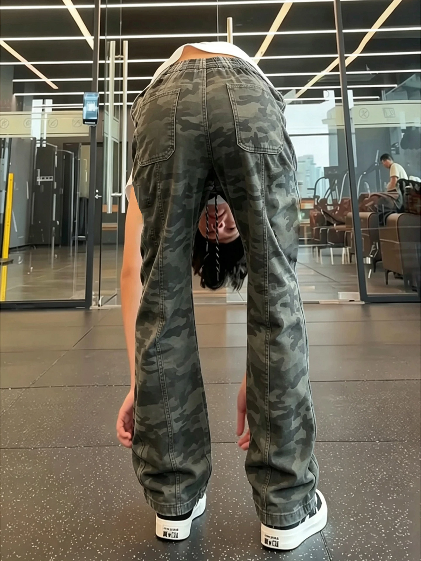 American Retro Camouflage Work Pants Men Summer Straight Leg Bell Bottoms Cool Fitness Jeans Casual Straight Leg Trousers