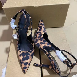 Leopard Print High Heels Women Pumps Sexy Pointed Toe Stiletto Party Shoes Fashion Slingback Ankle Strap Ladies Dress Heels