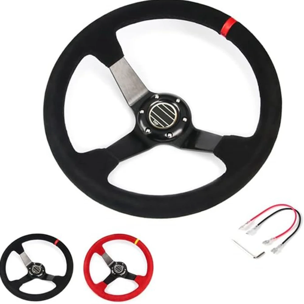 

350MM Racing R345 Drift Suede Leather Steering Wheel Rally Deep Dish Car Sport Steering Wheel JDM Racing Sim Game Steering Wheel