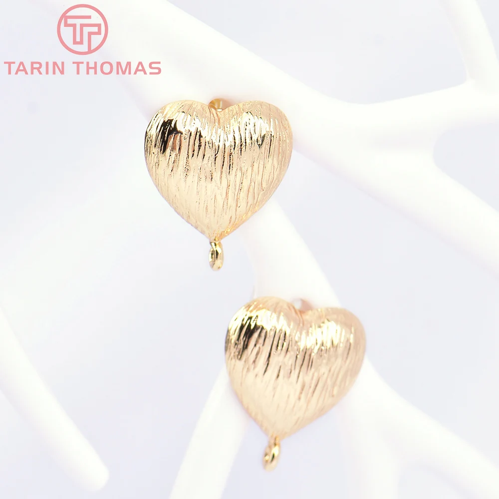 (3770)6PCS 13x14MM 24K Gold Color Brass Heart Stud Earrings High Quality DIY Jewelry Making Findings Accessories Wholesale