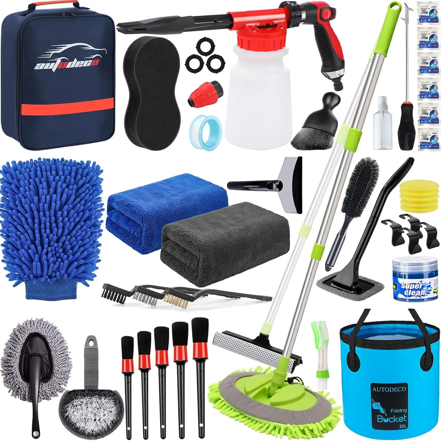 42-Piece Car Wash Kit with Foam Gun, Long-Handle Brush, Bucket & Accessories for Complete Interior & Exterior Cleaning