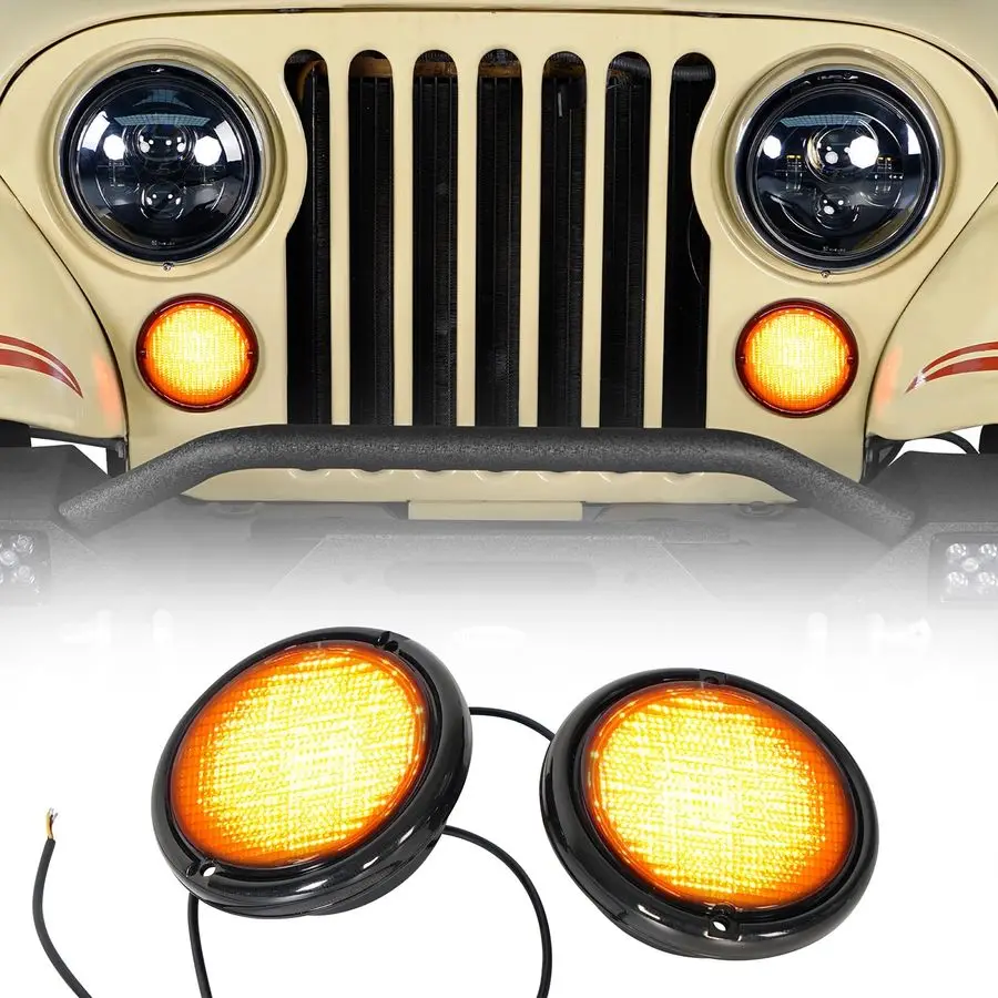 

Front Turn Signal Lights Parking Light LED Amber Lamps and White DRL with Smoke Lens for 19761986 Jeep CJ5 CJ7 CJ8 Scrambler Pac