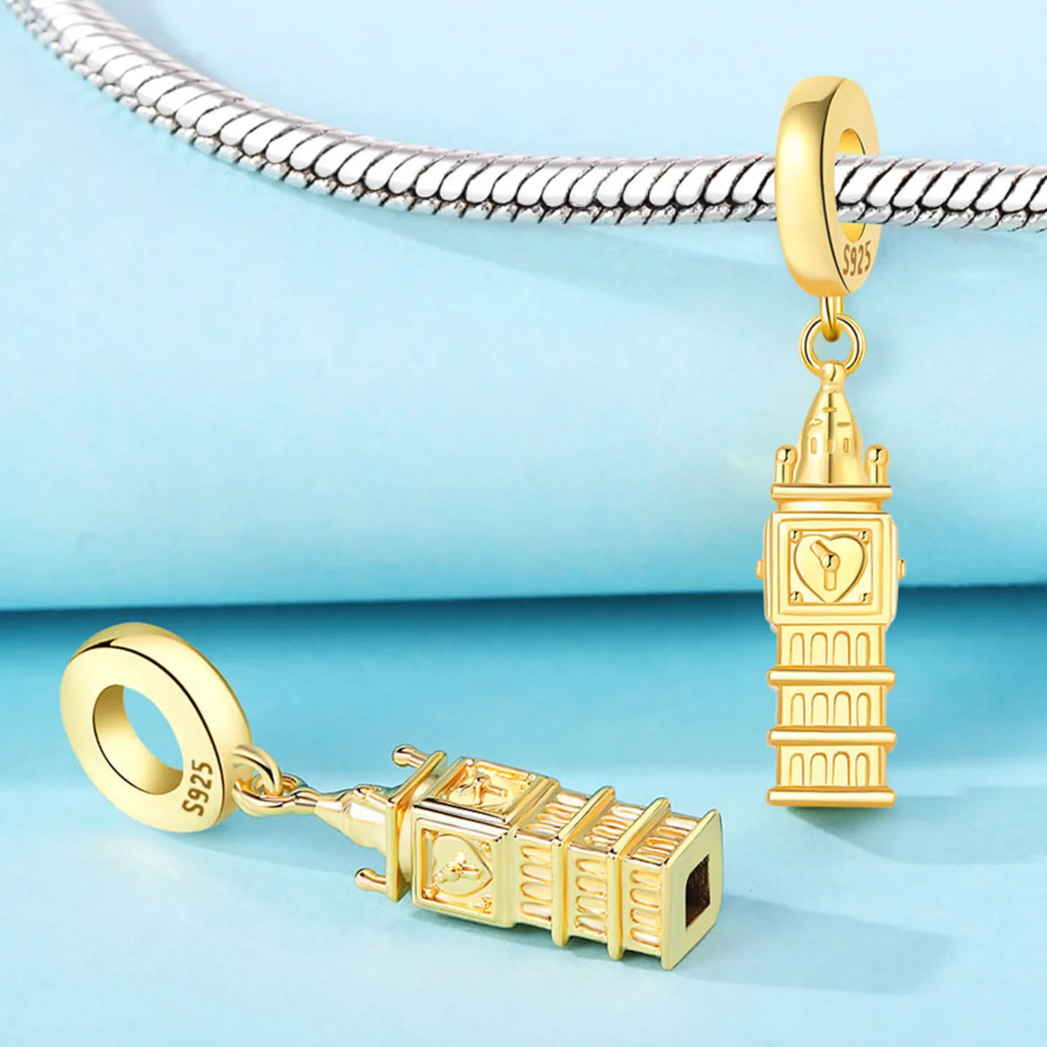 MISEFF S925 Sterling Silver Charm Carousel, Windmill, Big Ben Pendant Fit Original Bracelet DIY Jewelry Making Women Gift