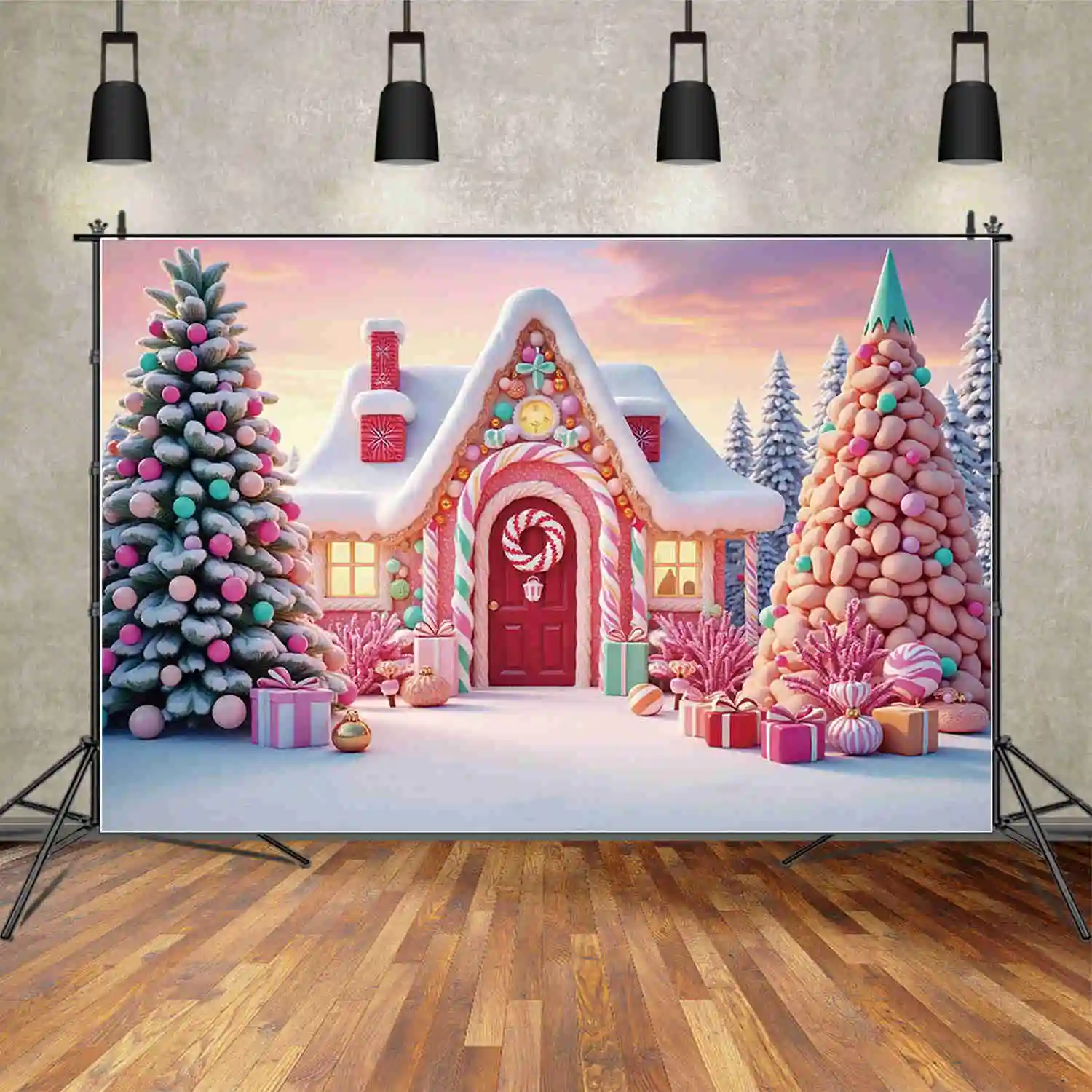 MOON.QG 2024 Large Christmas Tree Baby Photography Backdrop New Year Photo Studio Background Xmas Candy Bar Back Drop Supplies