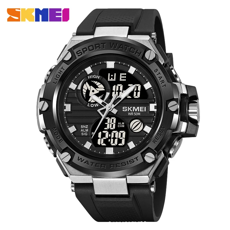 SKMEI-reloj deportivo para hombre, pulsera electrónica militar con brillo nocturno, resistente al agua, doble pantalla, 2119