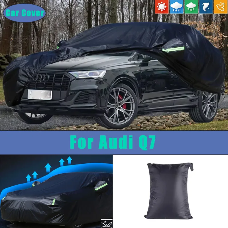 

Черные автомобильные чехлы для Audi Q7, уличные водонепроницаемые пылезащитные чехлы от солнца, дождя и снега, толстая ткань Оксфорд, полный внешний чехол