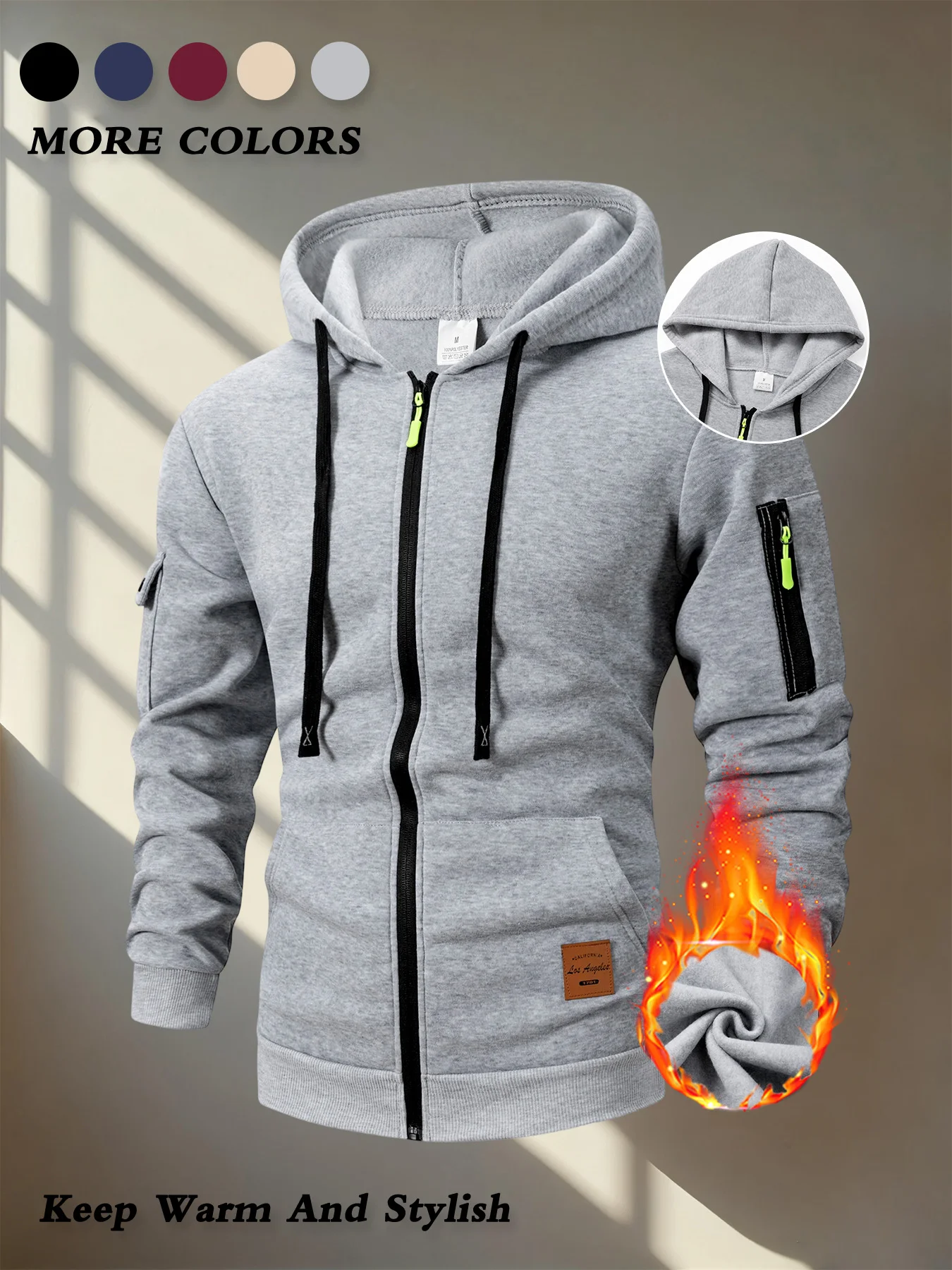 2025 جديد الخريف الرجال بلوزات طويلة الأكمام سترة هوديي سستة إغلاق سترة بلون معطف غير رسمي سليم صالح الذكور الملابس #6