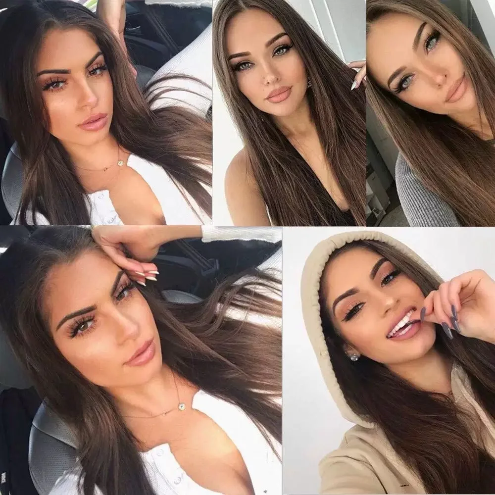 

Synthetic Lace Front Wigs Chocolate Brown Long Straight Wig Hair For Women Lace Wig Heat Resistant Cosplay Wigs For Women