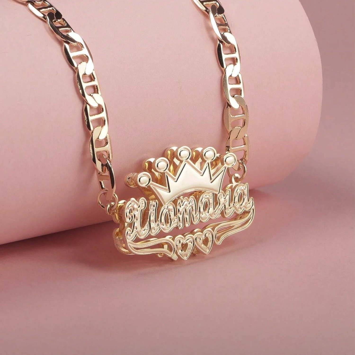 

Custom 3D Nameplate Necklace 18K Gold Crown Pendant Stainless Steel Personalized Jewelry for Women Adjustable Chain Gift