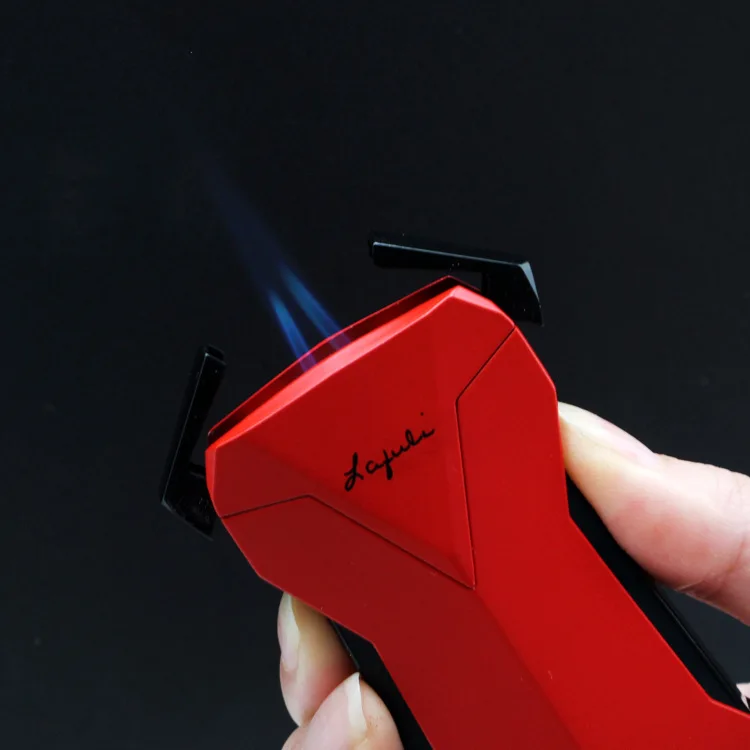 

Зажигалка для сигар Lafuli с пробойником для сигар Ares, портативная, с двойным струйным пламенем, металлическая, ветрозащитная, на бутане, аксессуар для сигар, подарок для мужчин