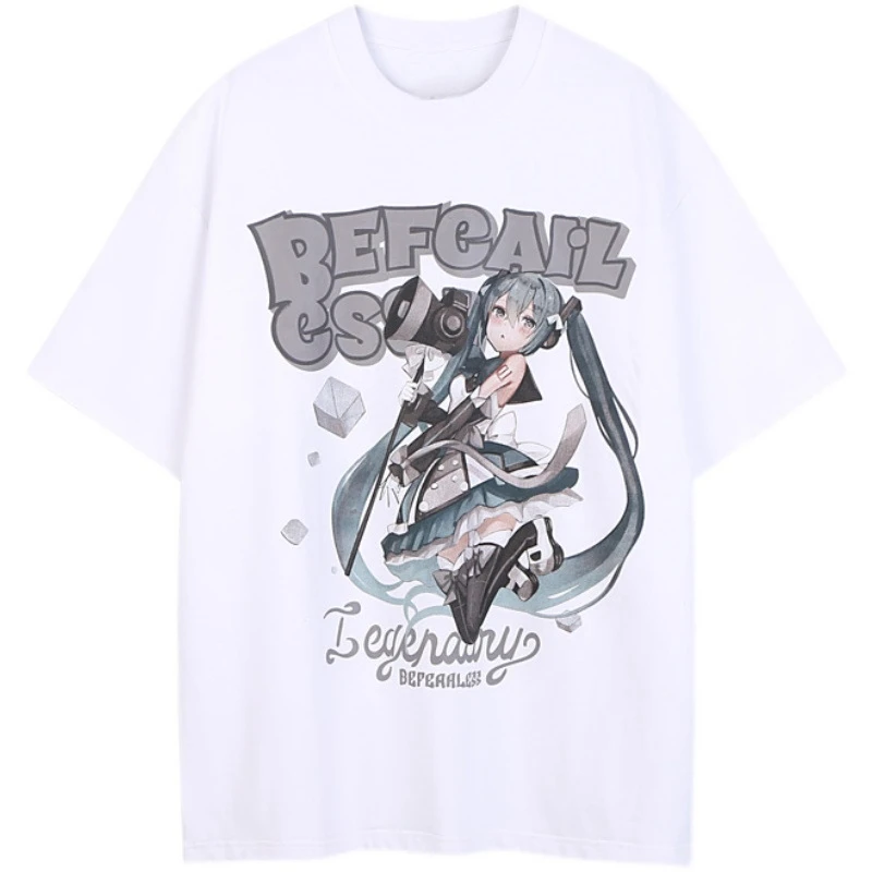 女性の漫画のアニメプリントTシャツ、女性のブラウス、半袖トップス、プルオーバーTシャツ、y2k衣類、日本の女の子、夏