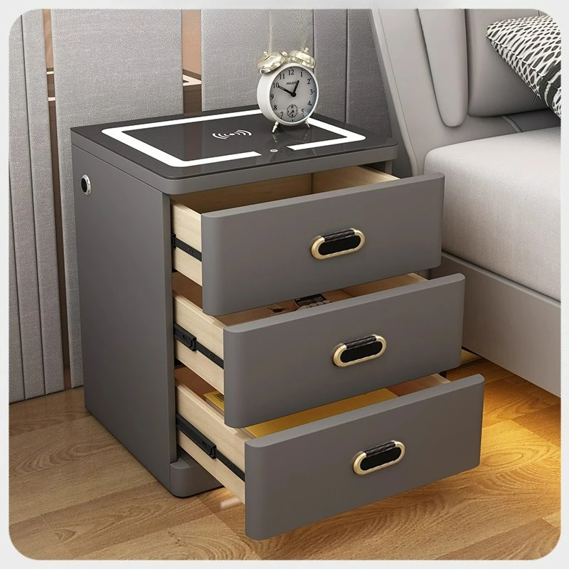 LTT Home Smart Bedside Table Built-in All-Steel Safe Bedside Fingerprint Safe for Bedroom