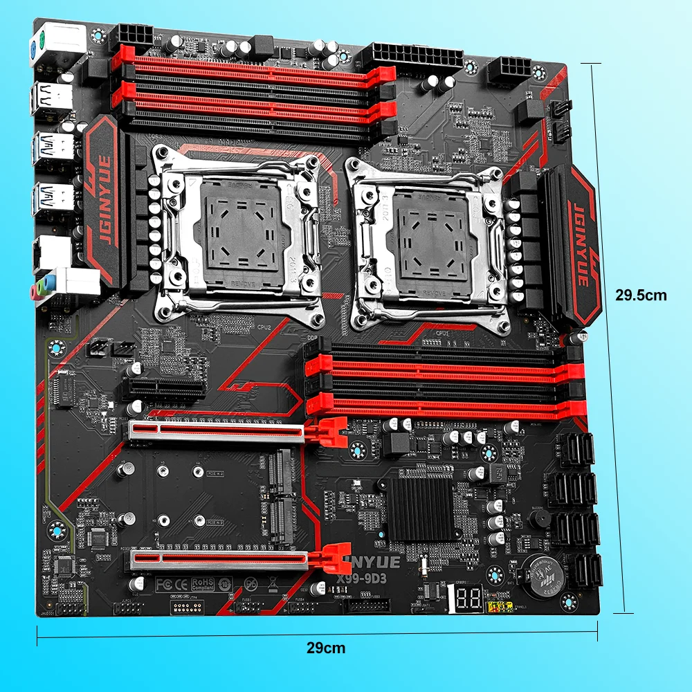 JGINYUE X99 Dual CPU Motherboard  LGA 2011-3 E5 V3 V4 CPU B DDR3 Memory Eight Channels Dual Cpu X99-9D3