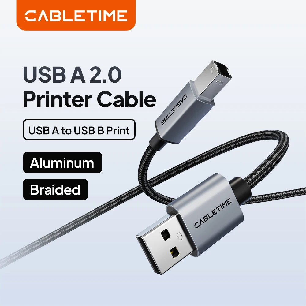 CABLETIME USB Printer Cable 5Gbps High Speed USB 2.0 Cable Type B Male to Male for Canon HP Printer Extension