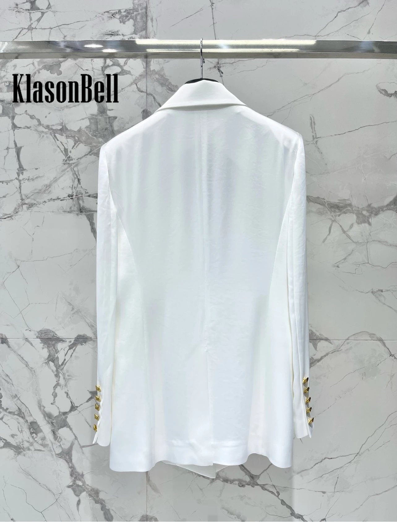 5.27 KlasonBell Temperament Acetate Thin Comfortable Blazer Single Breasted Gold Button Slim Commuter Office Lady Jacket Women