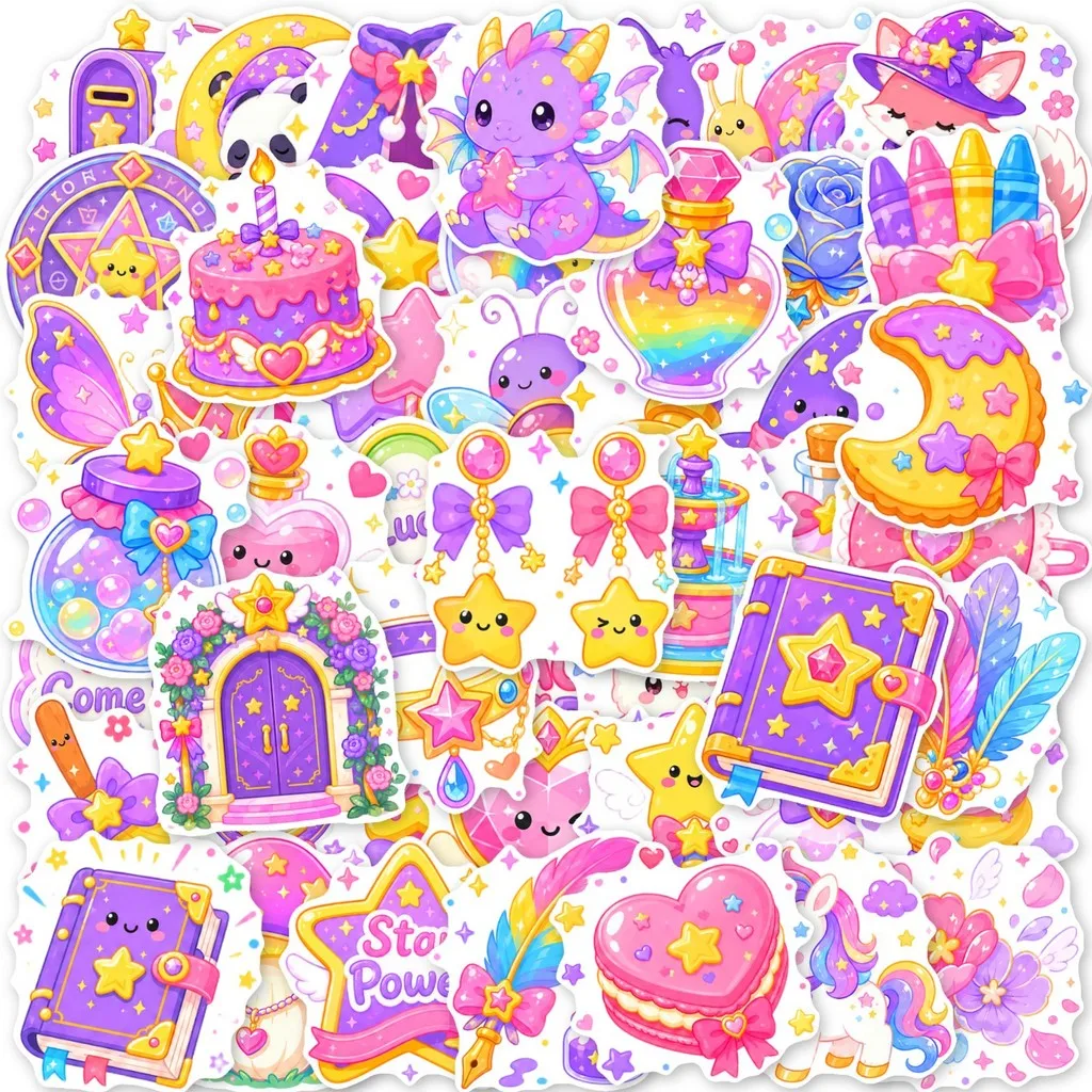 50Pcs Magical Girl Sticker Dreamy Rainbow Cartoon Aesthetic Decals for DIY Craft Journal Collage Decoration Giajar Sticker Store