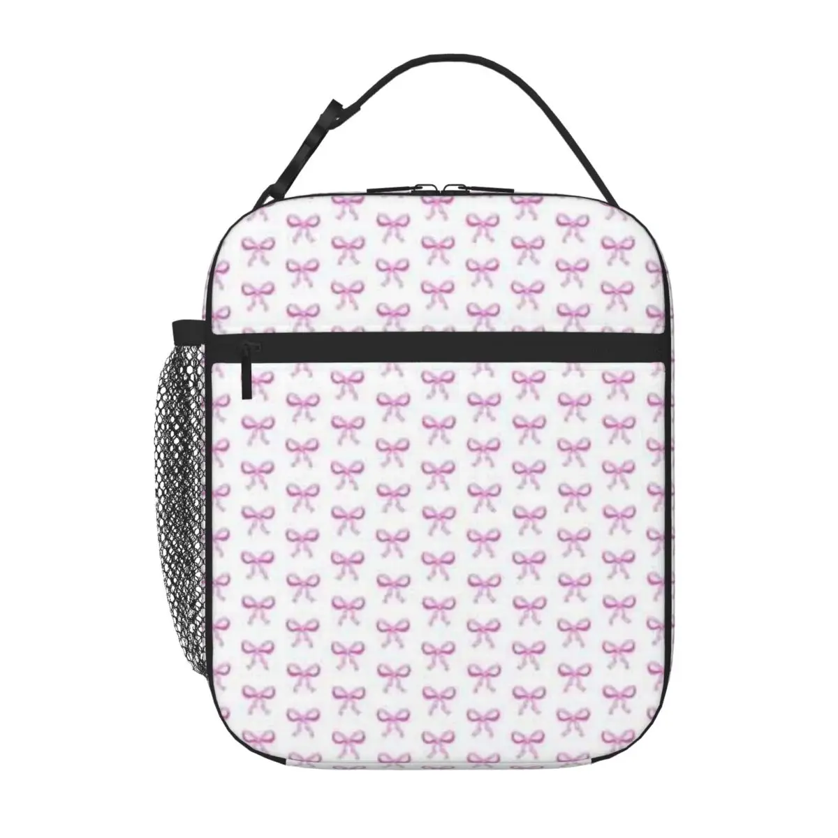 Bestselling Dainty Pink Bows Rainbow Print Nylon Lunch Bag Hiking Snack Food Tote Bag