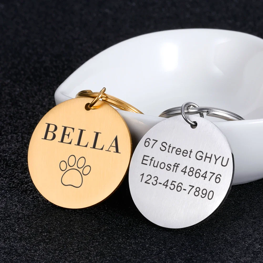 Customized Anti-lost Dog IDTag Keychians Engraved Tel Address Cat Puppy Personalized Dog Pet Collar Keyrings Pendant Key Chain