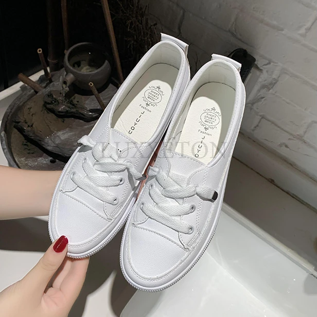 Comfortable Women Casual Flat White Lace Up Shoes Summer Vulcanized Sneakers Ladies Light Soft Shallow Mouth Loafers