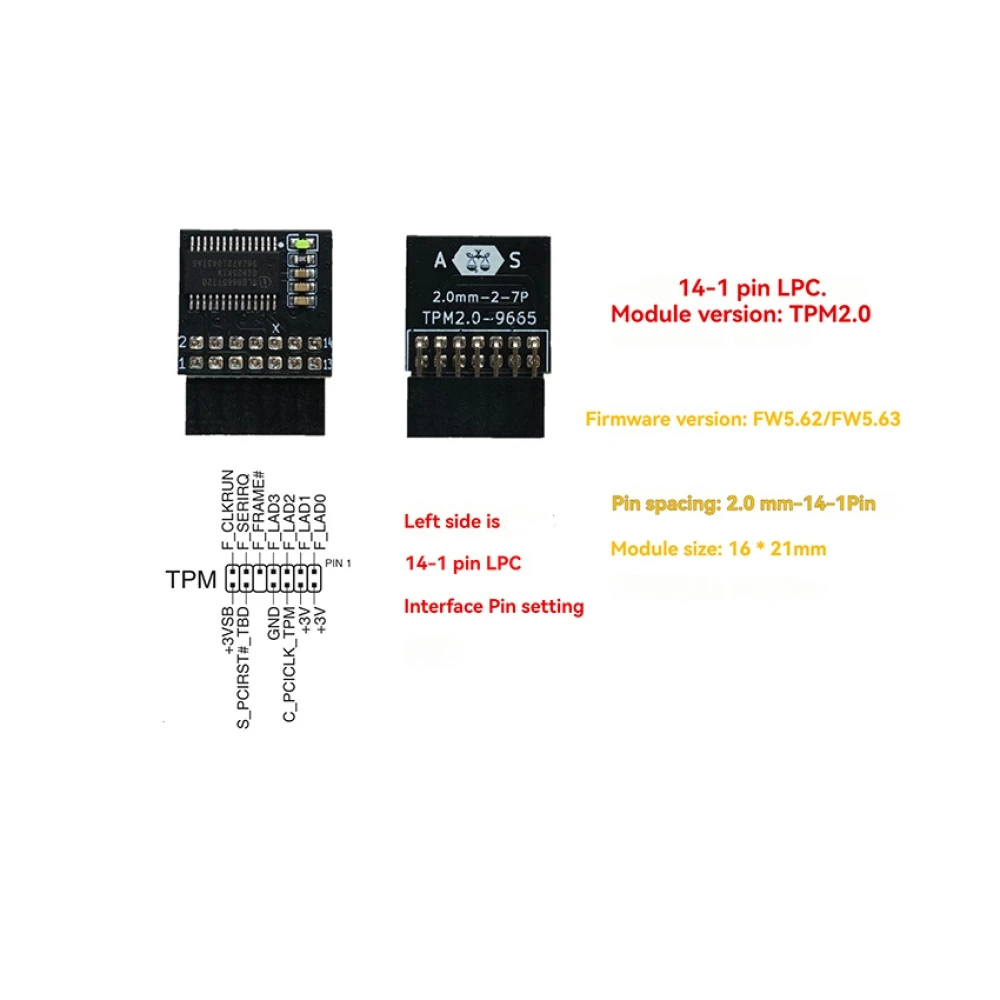 Old/New Version14-pin TPM Security Module, TPM 2.0 Module, LPC Module, TPM Module