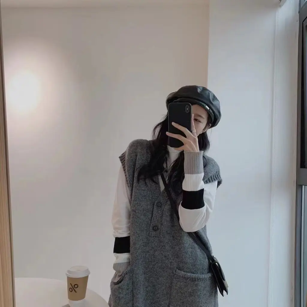 

Dongdaemun South Korea Loose Style Sweater Vest Dress Autumn Winter Cold Climate Small Vest Dress New